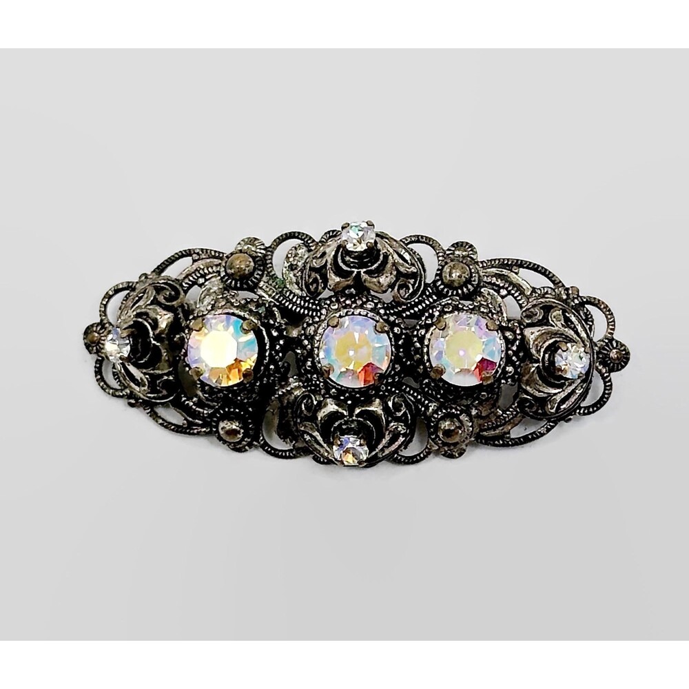 Rhinestone Brooch, Etruscan Revival, Vintage, AB Rhinestone, Aurora Borealis